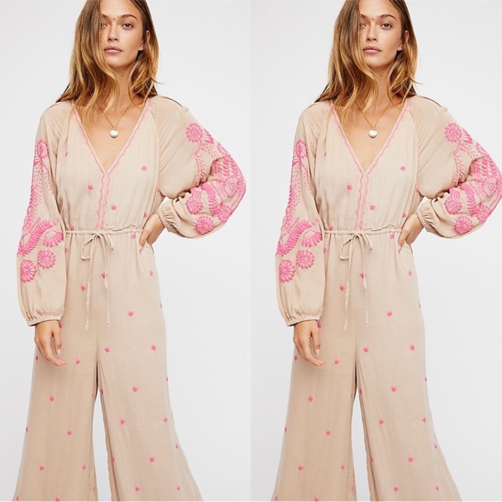 Free People Embroidered V Jumpsuit